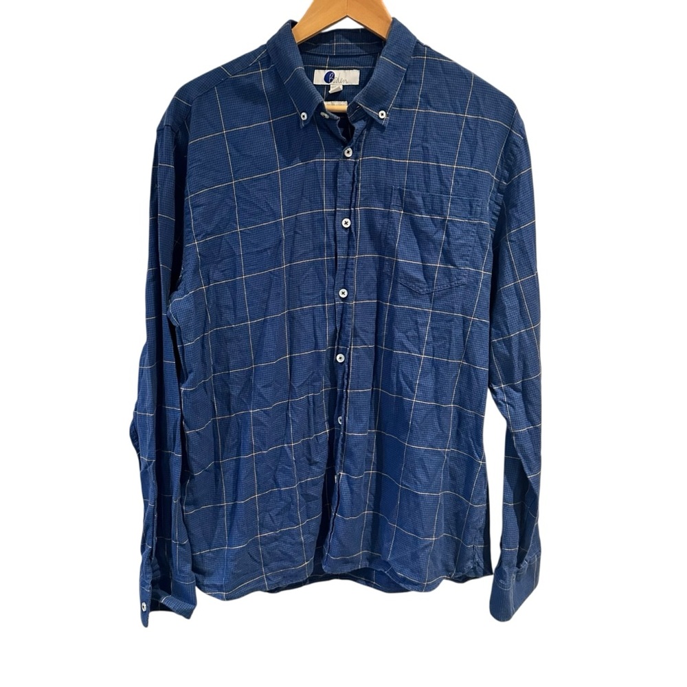 Boden Double Cloth Shirt Blue Plaid 100% Cotton Size Large‎